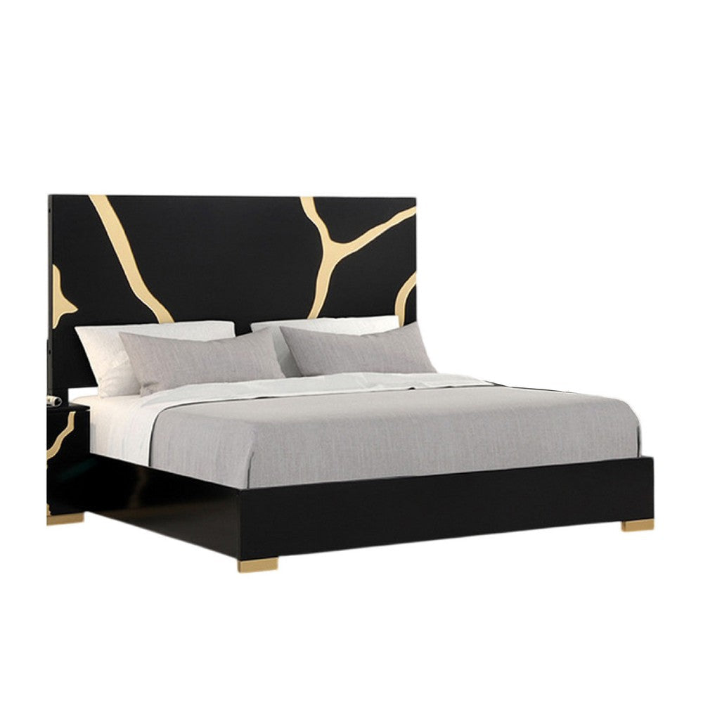 Goldie Queen Size Bed | Gold and Black Contemporary Bed | Solid Wood BM342526