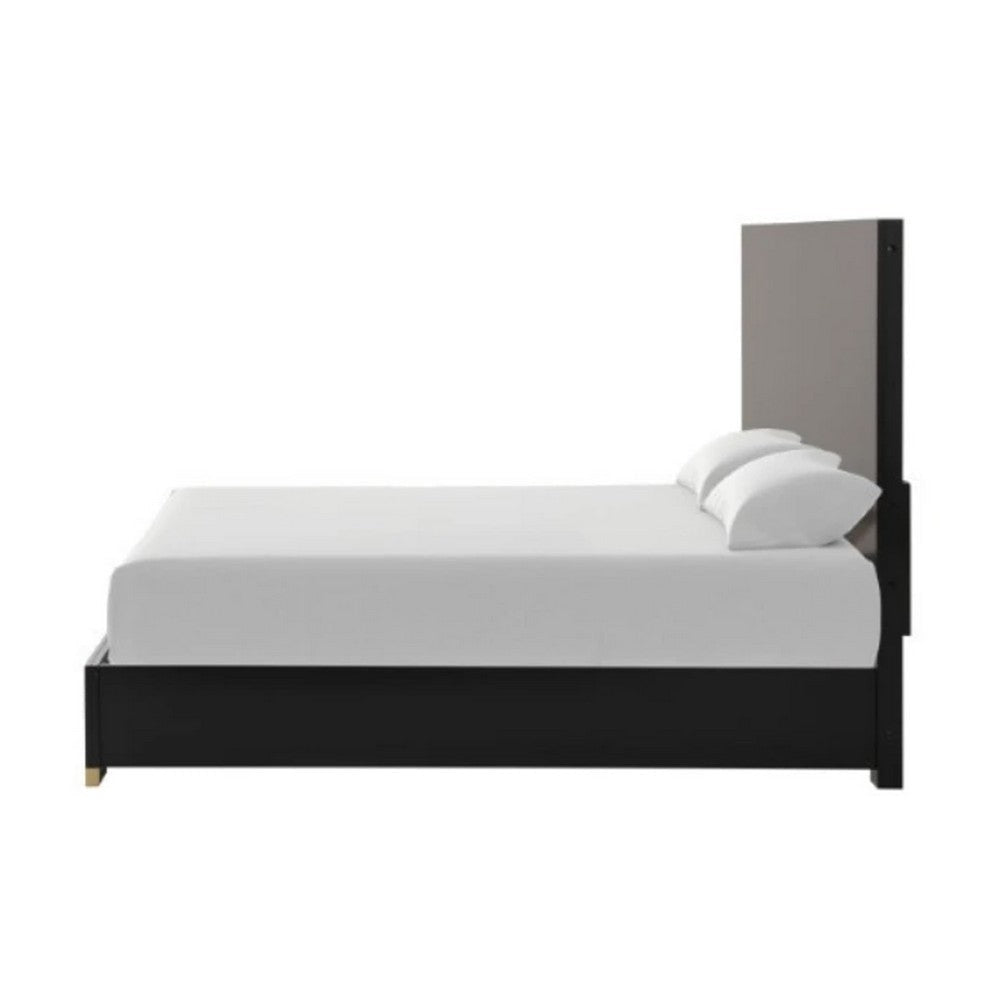 Goldie Queen Size Panel Bed | Black & Gold Pine Wood | Contemporary BM342527