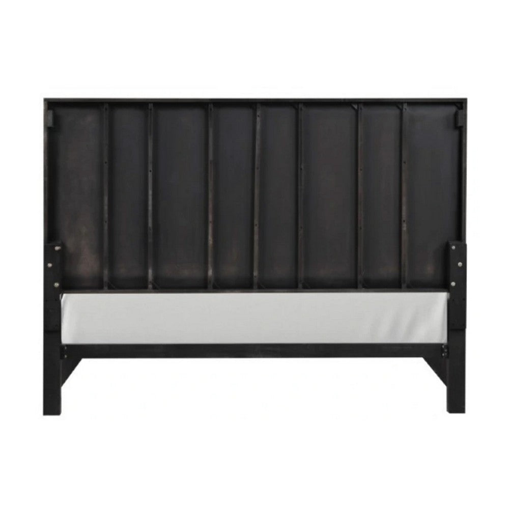 Goldie Queen Size Panel Bed | Black & Gold Pine Wood | Contemporary BM342527
