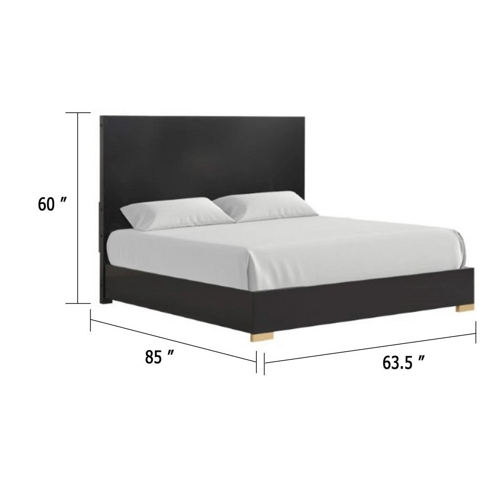 Goldie Queen Size Panel Bed | Black & Gold Pine Wood | Contemporary BM342527