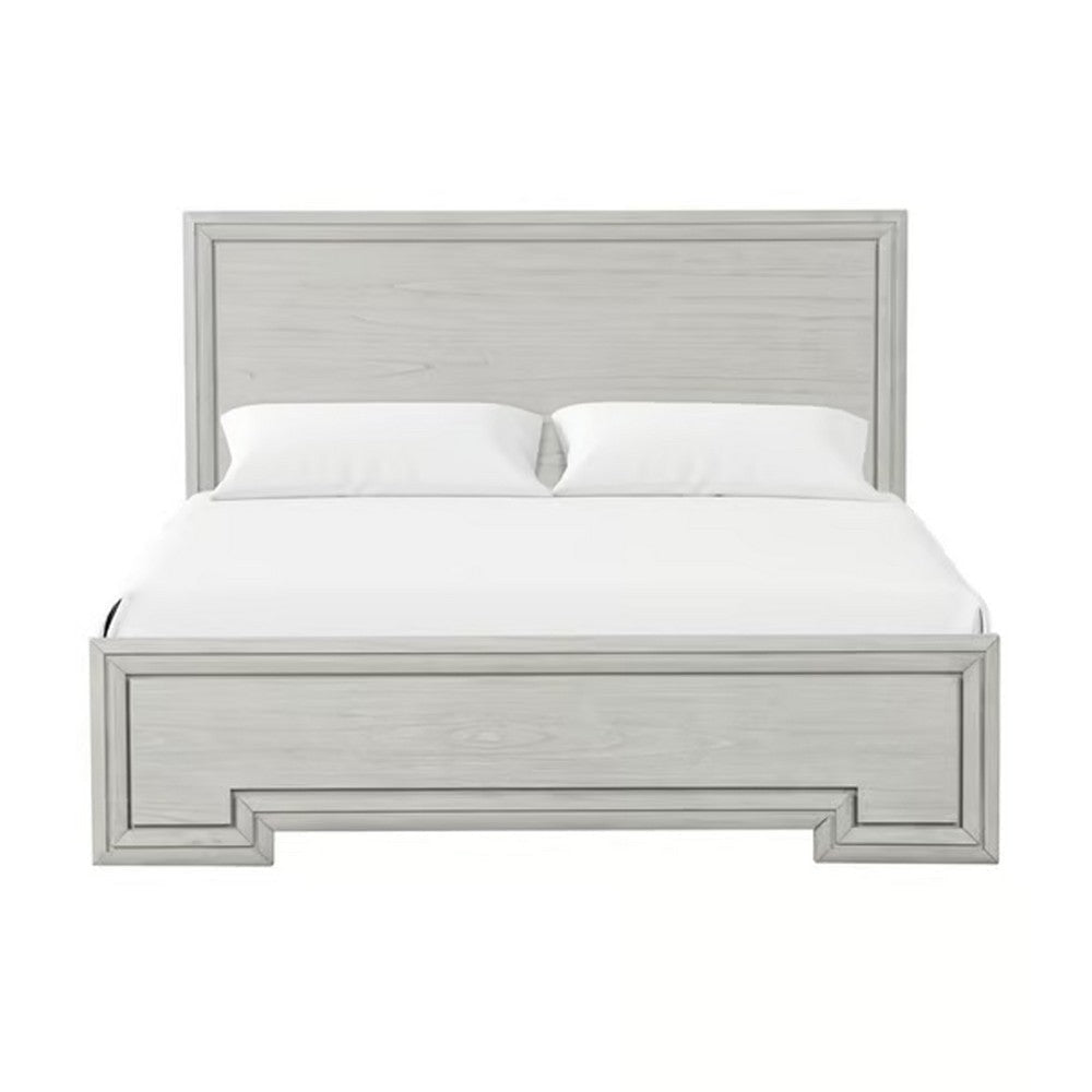 Basil King Size Bed | Rustic White Solid Wood | Transitional Panel Design BM342528