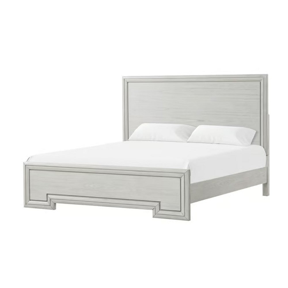 Basil King Size Bed | Rustic White Solid Wood | Transitional Panel Design BM342528
