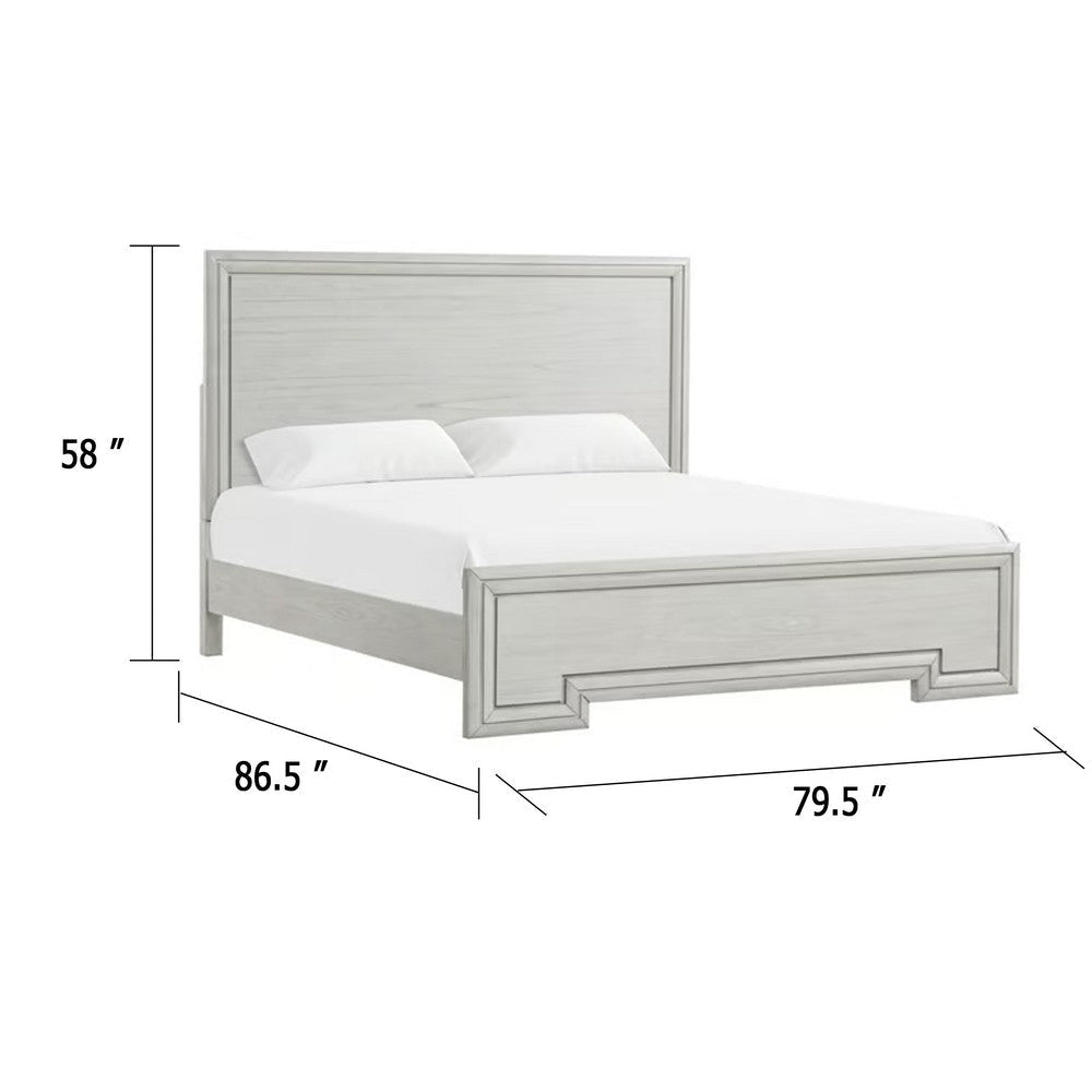Basil King Size Bed | Rustic White Solid Wood | Transitional Panel Design BM342528