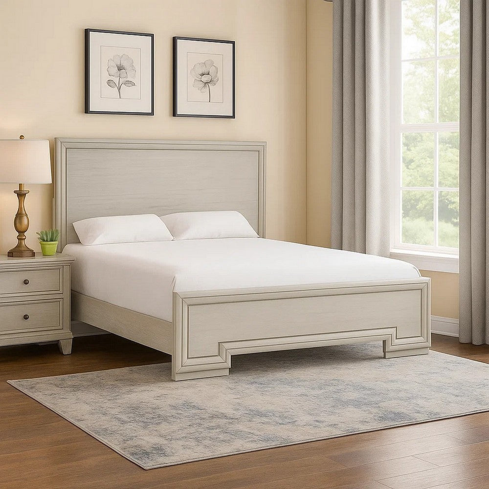 Basil King Size Bed | Rustic White Solid Wood | Transitional Panel Design BM342528