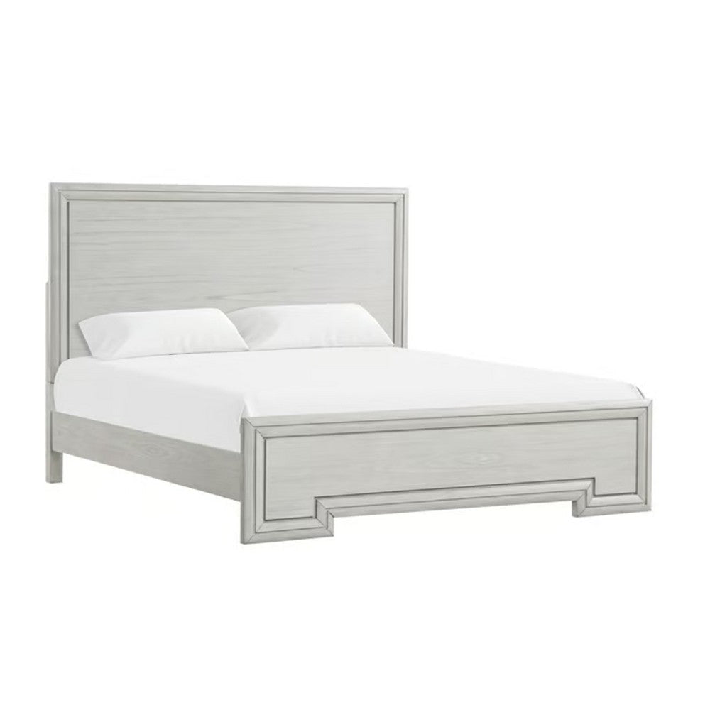 Basil King Size Bed | Rustic White Solid Wood | Transitional Panel Design BM342528
