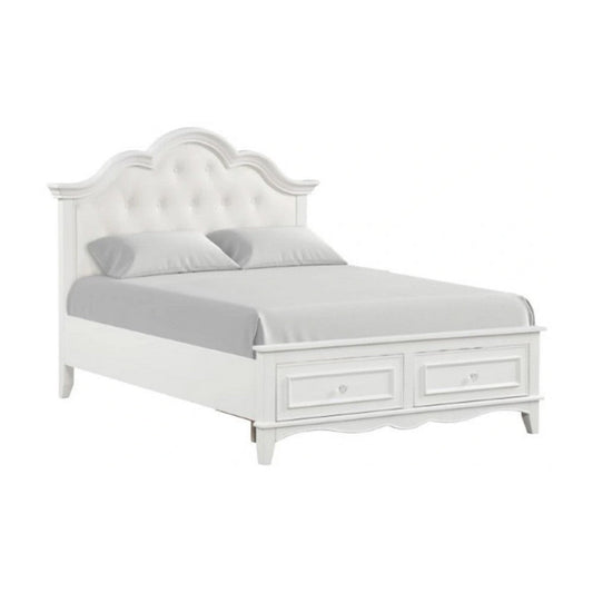 Calpan Full Storage Bed | White Upholstery | Solid Wood | Tufted Design