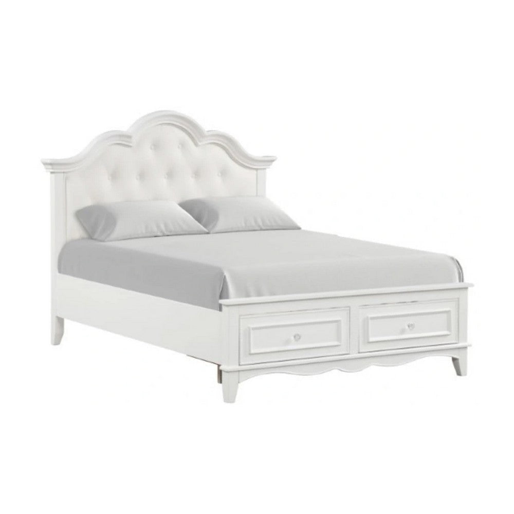 Calpan Full Storage Bed | White Upholstery | Solid Wood | Tufted Design