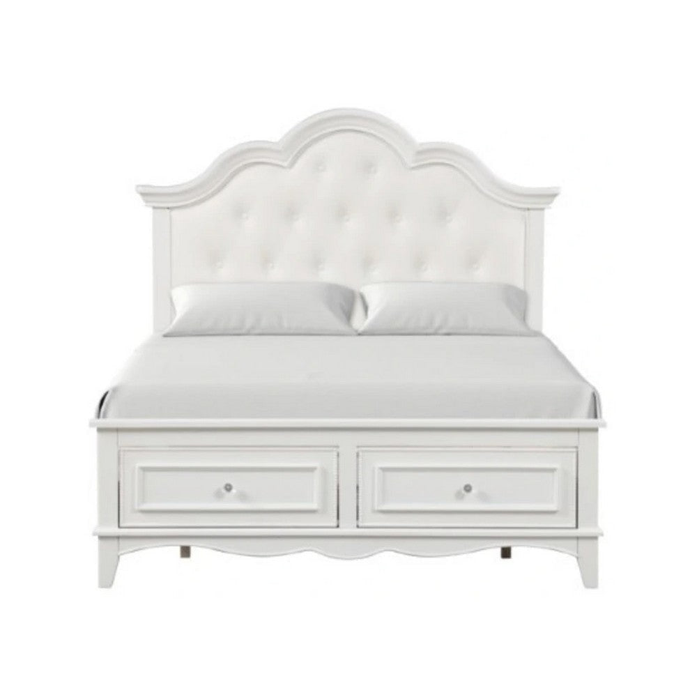 Calpan Full Storage Bed | White Upholstery | Solid Wood | Tufted Design BM342529