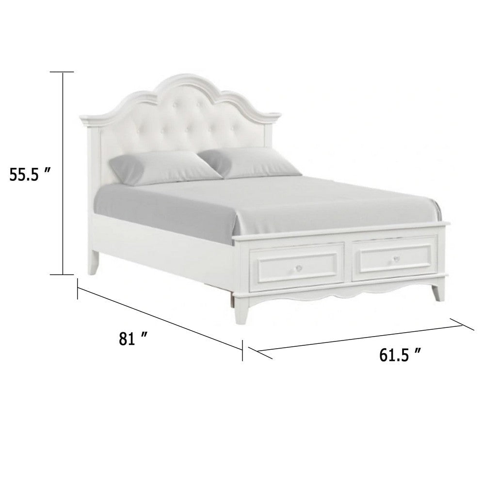 Calpan Full Storage Bed | White Upholstery | Solid Wood | Tufted Design BM342529