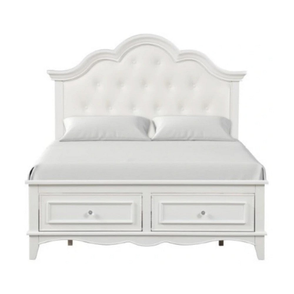 Calpan Twin Storage Bed | White Upholstery | Solid Wood | Tufted Design BM342530
