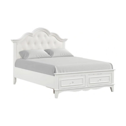 Calpan Twin Storage Bed | White Upholstery | Solid Wood | Tufted Design