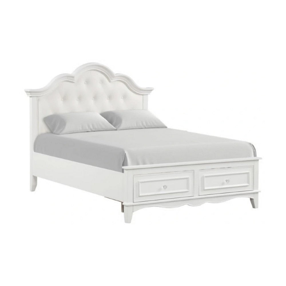 Calpan Twin Storage Bed | White Upholstery | Solid Wood | Tufted Design