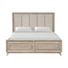 Myna King Bed | Solid Wood | Ivory Channel Padded Upholstery | Oak Brown BM342531