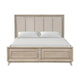 Myna King Bed | Solid Wood | Ivory Channel Padded Upholstery | Oak Brown BM342531