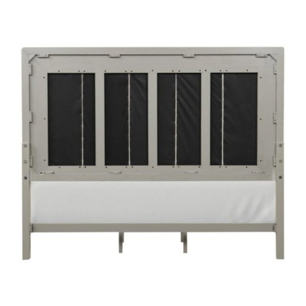Myna King Bed | Solid Wood | Ivory Channel Padded Upholstery | Oak Brown BM342531