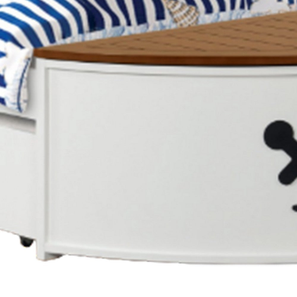 Evon Twin Captain Bed w Trundle | White | Oak Brown | Nautical Coastal Theme BM342532