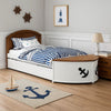 Evon Twin Captain Bed w Trundle | White | Oak Brown | Nautical Coastal Theme