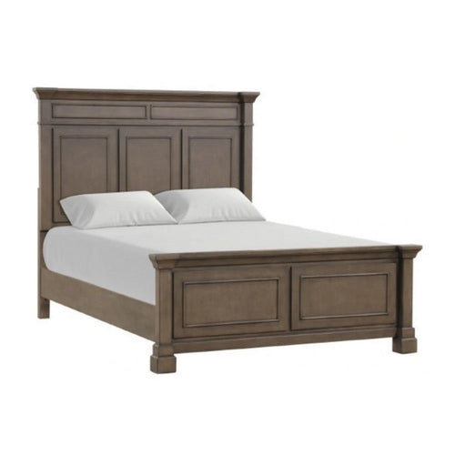Huder King Bed | Dark Walnut Brown Solid Pine Wood | Classic Panel Molded