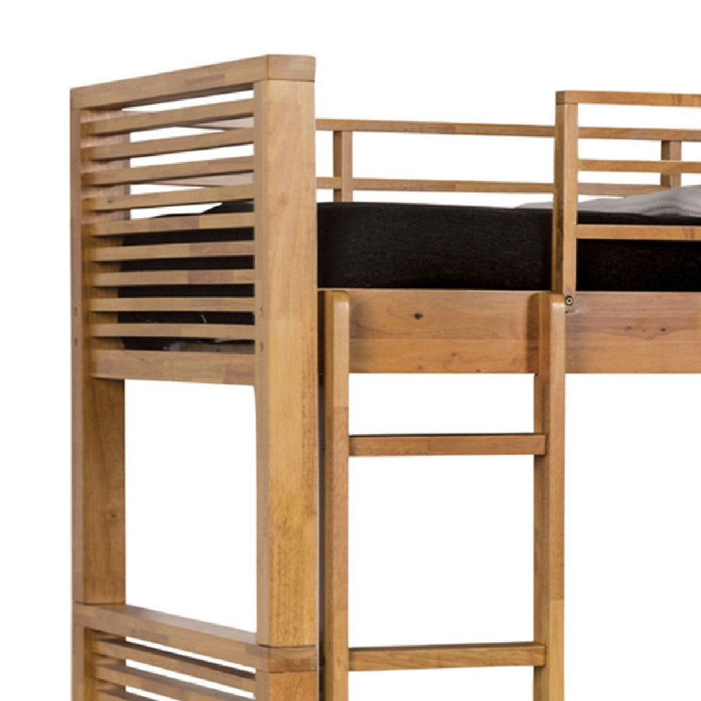 Dilu Twin over Twin Bunk Bed | Light Oak Brown Hardwood | Reversible Ladder BM342535