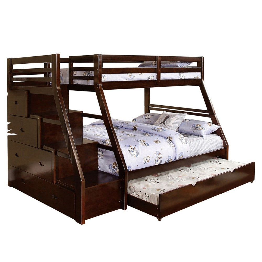 Ellon Twin over Full Bunk Bed | Espresso Brown Solid Wood | Drawers BM342536