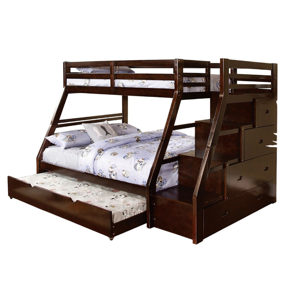 Ellon Twin over Full Bunk Bed | Espresso Brown Solid Wood | Drawers BM342536