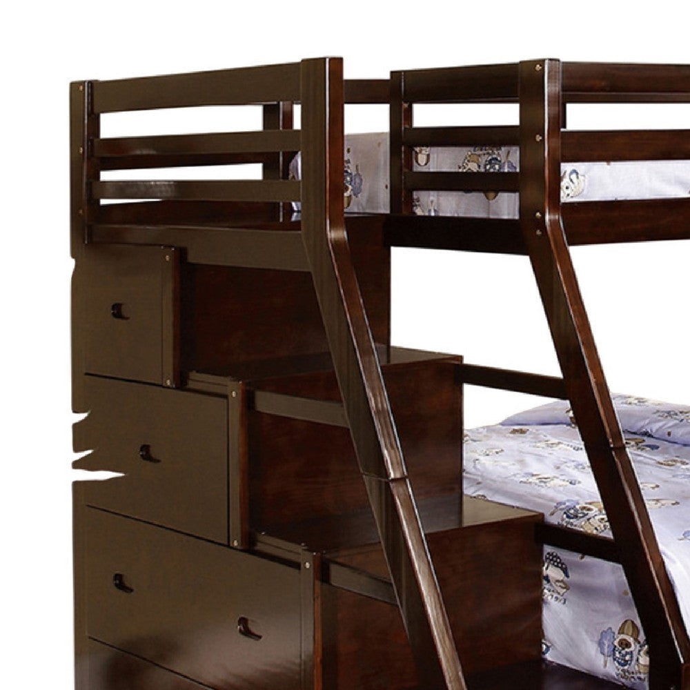 Ellon Twin over Full Bunk Bed | Espresso Brown Solid Wood | Drawers BM342536