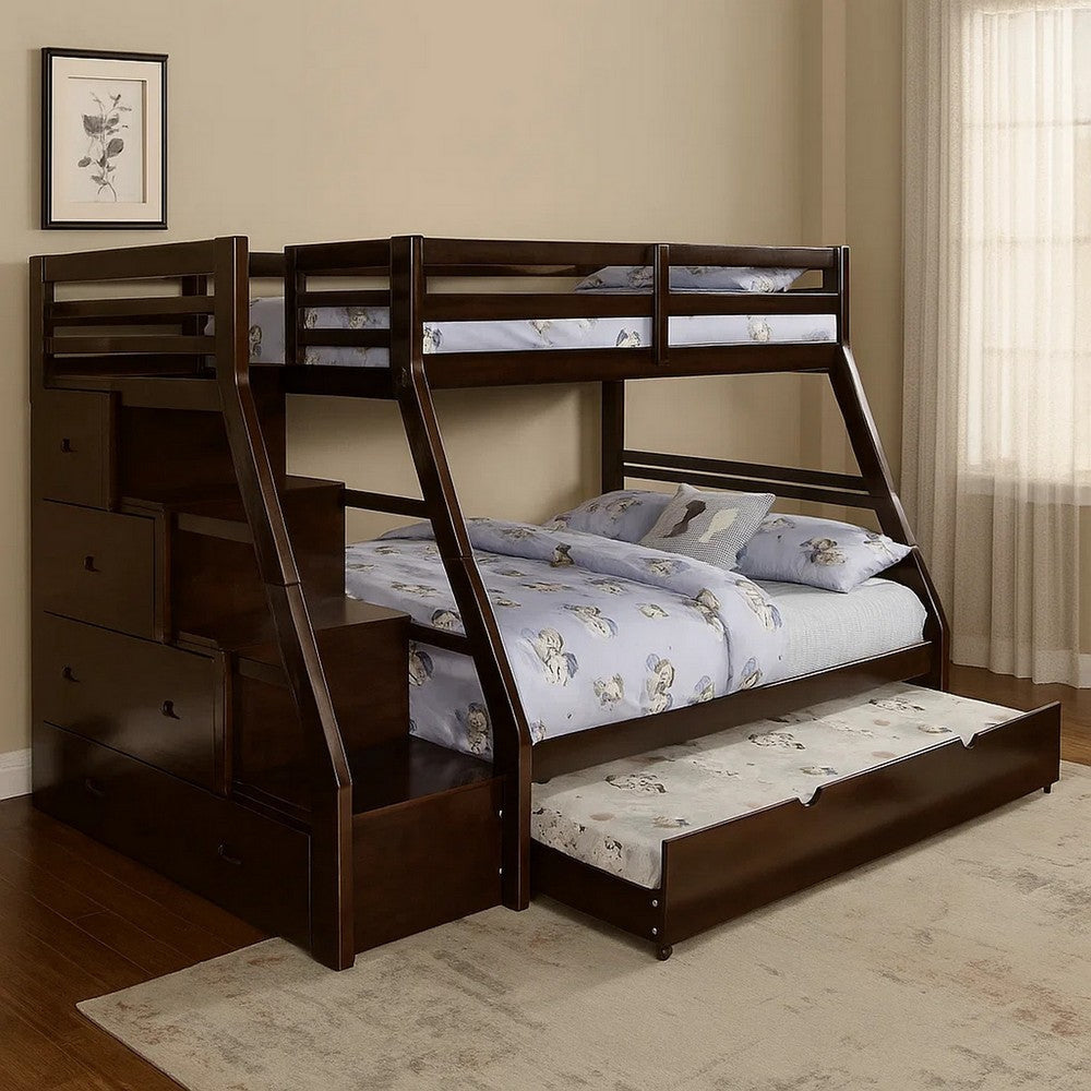 Ellon Twin over Full Bunk Bed | Espresso Brown Solid Wood | Drawers BM342536