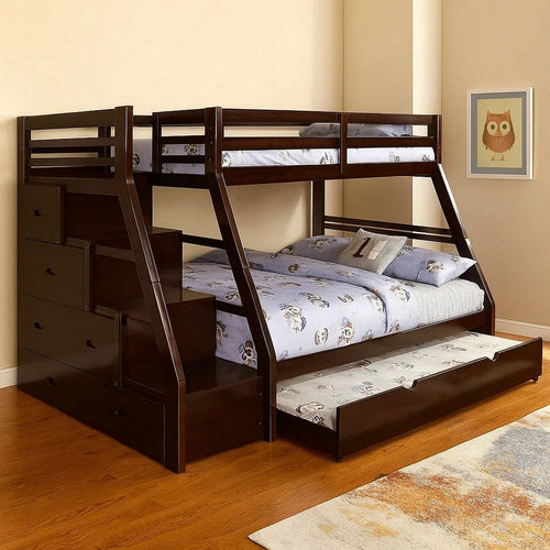 Ellon Twin over Full Bunk Bed | Espresso Brown Solid Wood | Drawers
