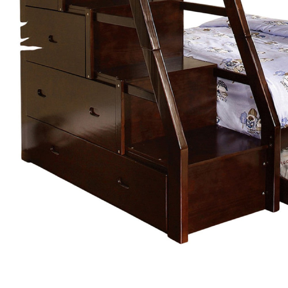 Ellon Twin over Full Bunk Bed | Trundle | Espresso Brown Wood | Drawers BM342537