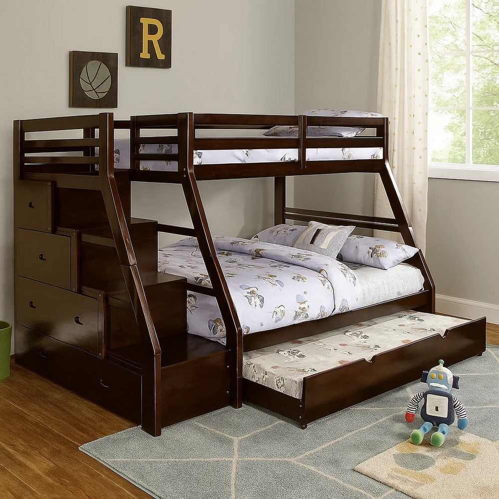 Ellon Twin over Full Bunk Bed | Trundle | Espresso Brown Wood | Drawers BM342537