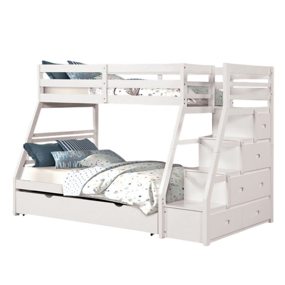 Ellon Twin over Full Bunk Bed | White Solid Wood | Storage Drawers BM342538