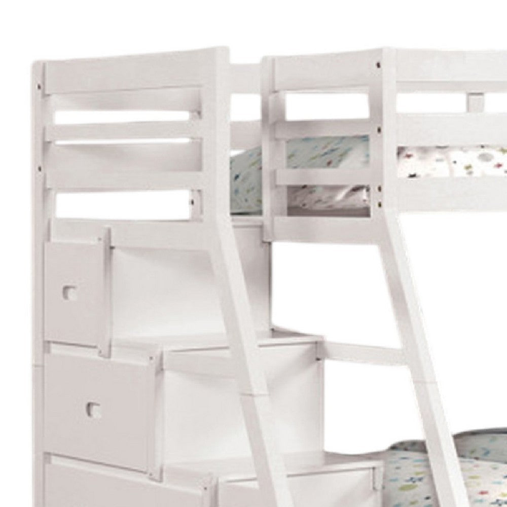 Ellon Twin over Full Bunk Bed | Trundle | White Wood | Storage Drawers BM342539