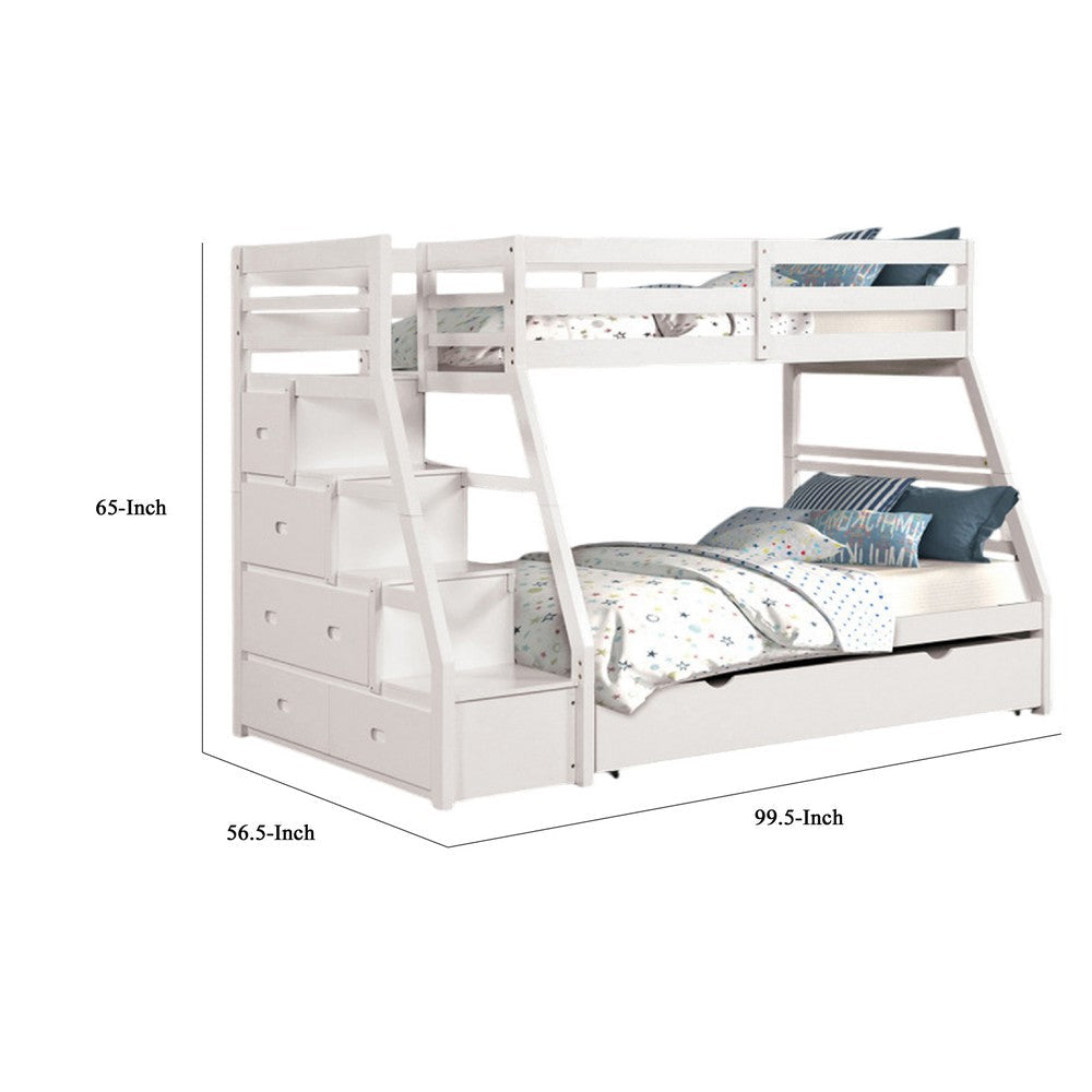 Ellon Twin over Full Bunk Bed | Trundle | White Wood | Storage Drawers BM342539