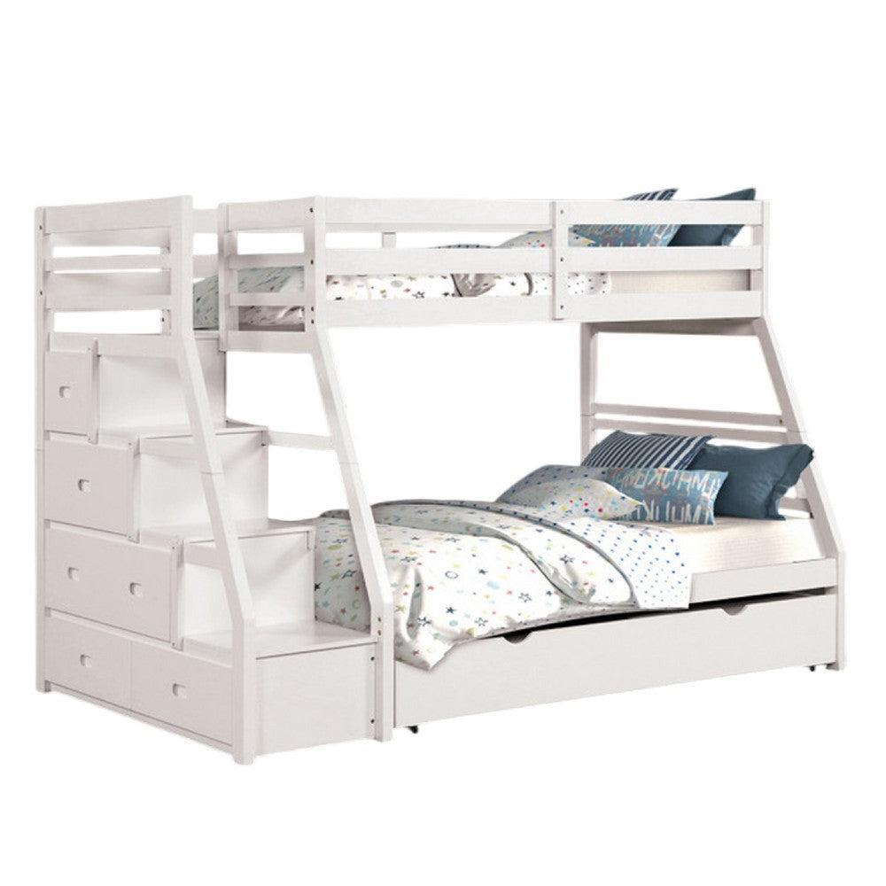 Ellon Twin over Full Bunk Bed | Trundle | White Wood | Storage Drawers