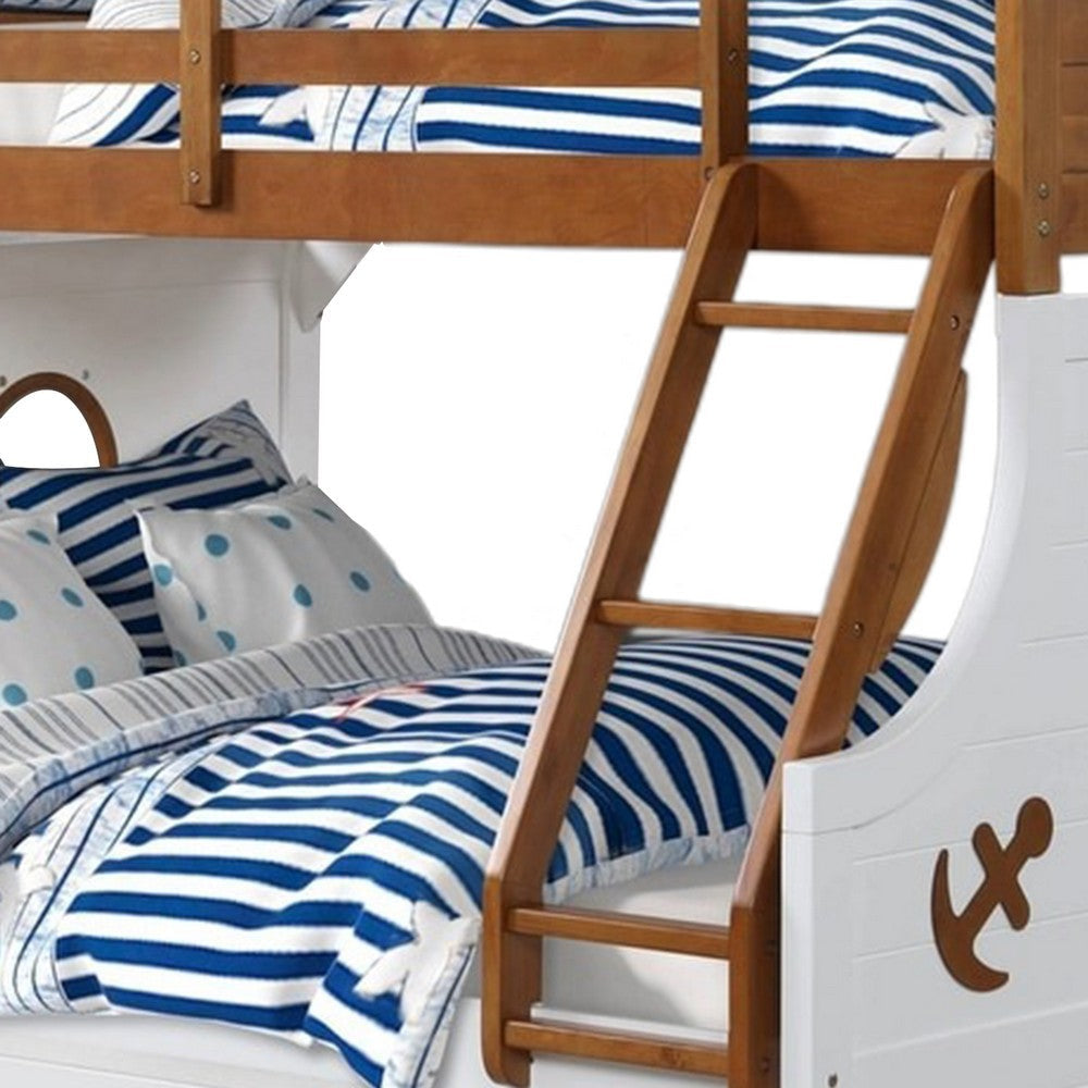 Nexo Twin over Full Bunk Bed w Trundle | Oak Brown | White | Solid Wood BM342540