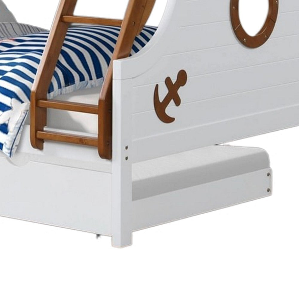 Nexo Twin over Full Bunk Bed w Trundle | Oak Brown | White | Solid Wood BM342540