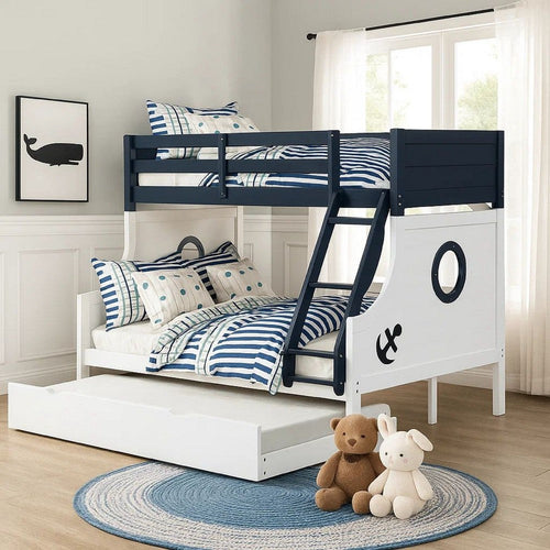 Nexo Twin Over Full Bunk Bed | Blue | White |Nautical Coastal Theme
