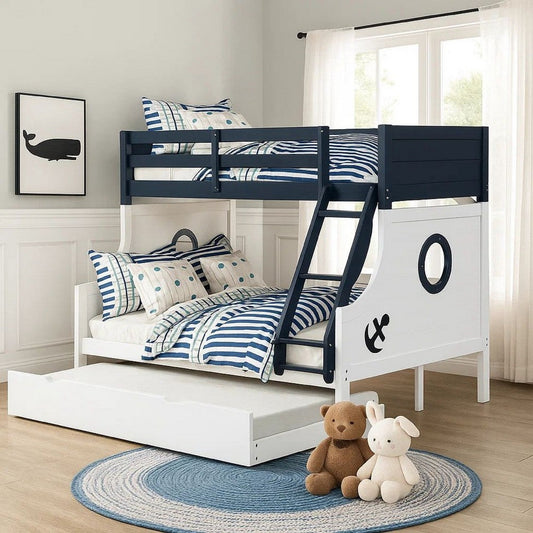 Nexo Twin Over Full Bunk Bed | Blue | White |Nautical Coastal Theme