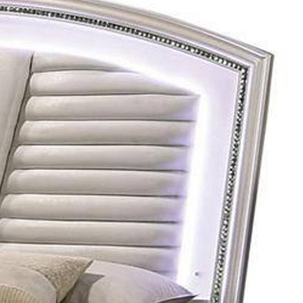 Sam California King Bed w LED | Storage | White Tufted Faux Leather BM342542