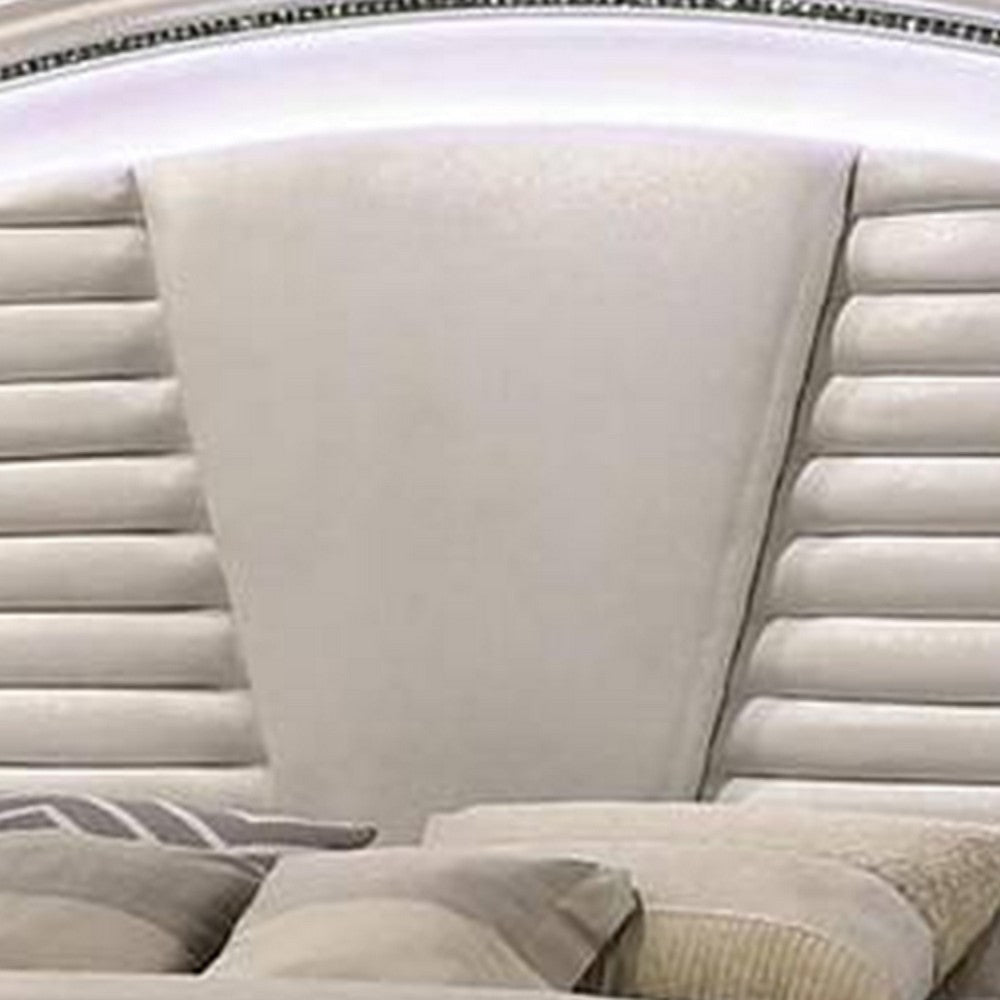 Sam California King Bed w LED | Storage | White Tufted Faux Leather BM342542