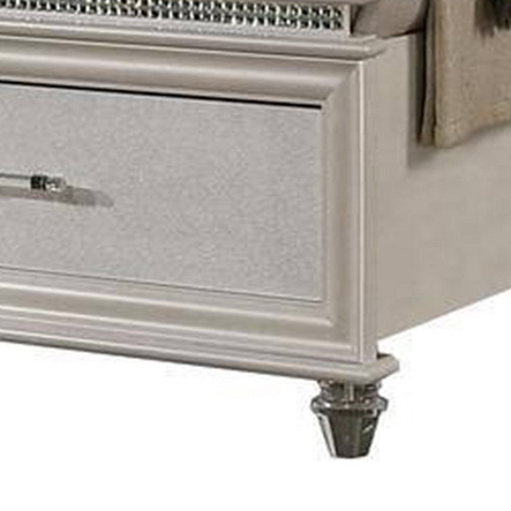 Sam California King Bed w LED | Storage | White Tufted Faux Leather BM342542