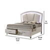 Sam King Bed w LED Lights | Storage | White Tufted Faux Leather