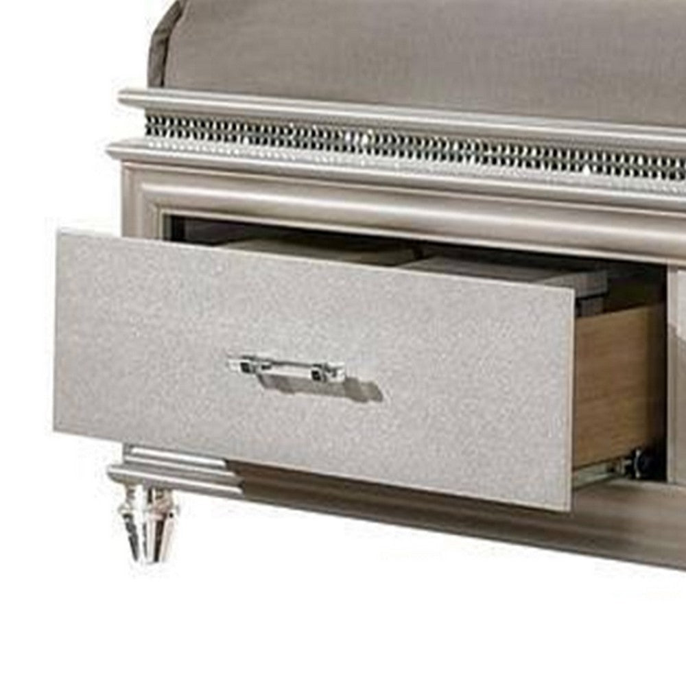 Sam Queen Bed w LED Lights | Storage | White Tufted Faux Leather BM342544