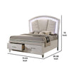 Sam Queen Bed w LED Lights | Storage | White Tufted Faux Leather BM342544