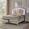 Sam Queen Bed w LED Lights | Storage | White Tufted Faux Leather BM342544