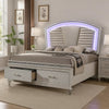 Sam Queen Bed w LED Lights | Storage | White Tufted Faux Leather