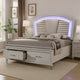 Sam Queen Bed w LED Lights | Storage | White Tufted Faux Leather