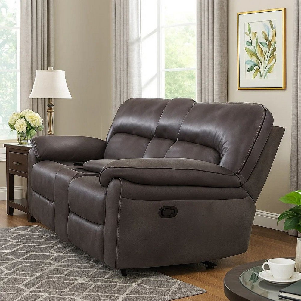 Josy Manual Recliner Loveseat w Console | Dark Gray Faux Leather | 77"