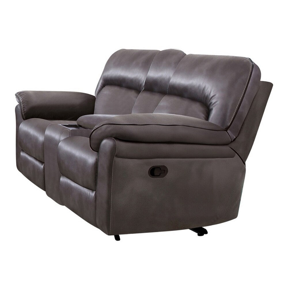 Josy Manual Recliner Loveseat w Console | Dark Gray Faux Leather | 77"