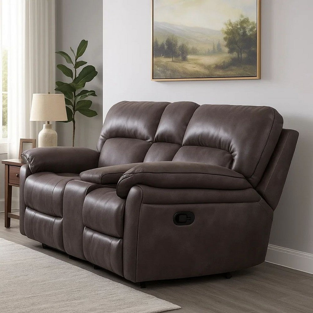 Josy Manual Recliner Loveseat w Console | Dark Gray Faux Leather | 77"